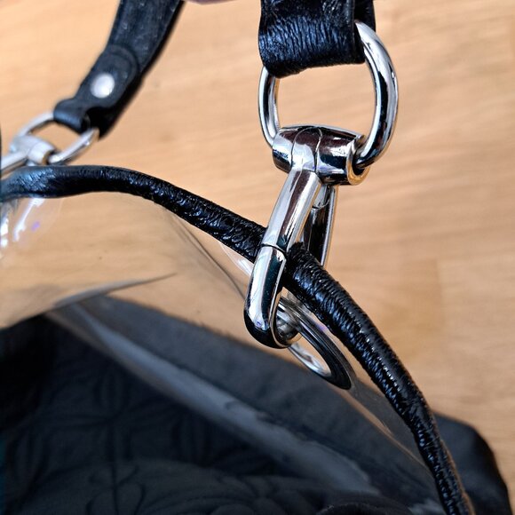 Donna Sharp Black Quilted Bag Purse w/ Detachable Plastic Cover Cheetah Lining - Picture 13 of 16